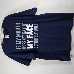 Men's Navy-Blue Graphic T-Shirt XL Short Sleeve ~If My Mouth Doesn't Say It~T18